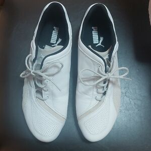 Puma, Size 8.5, Men's White and Gray Sneakers